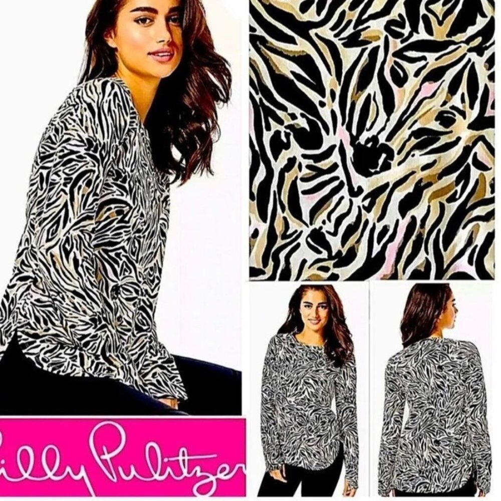 Lilly Pulitzer Luxletic Blythe pullover Onyx Can You Zee Me Luxletic Large